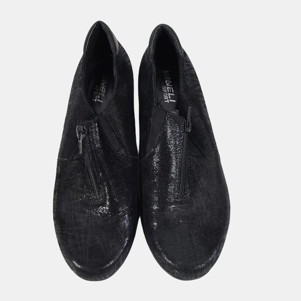 Vaneli Sport Front Zip Sneaker Nubuck Reptile Leather Comfort Shoes Black 9 - Picture 2 of 9